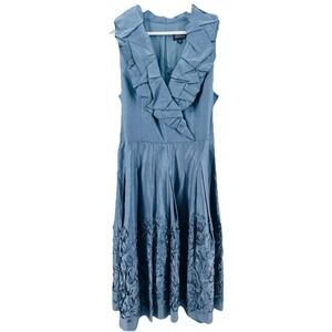 Adrianna Papell Cocktail Embroidered Dress Women's Sz‎ 14 Blue Wedding EE26